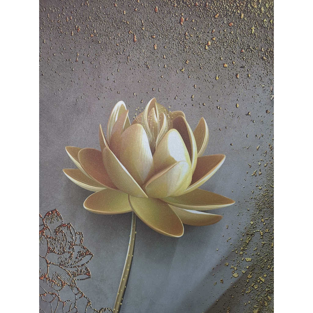 Tranh treo tường VTC hoa sen vàng dạng phù điêu chất liệu bóng kính hoặc vải canvas ooopic_23466928 TG