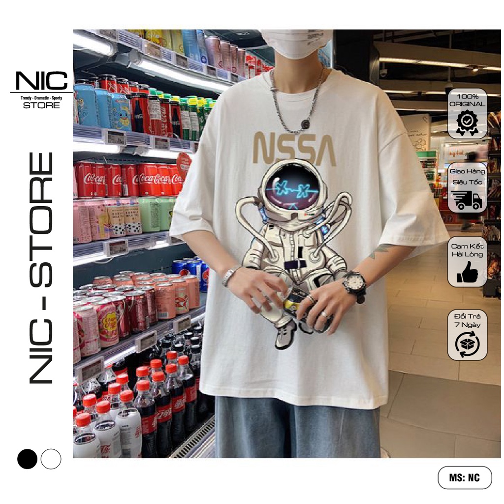Áo phông tay lỡ  form dáng rộng Nasa phi hành gia chất cotton unisex phong cách streetwear.