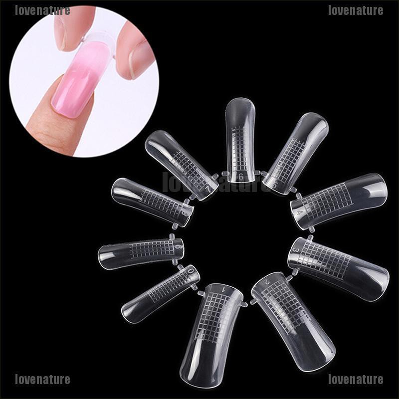 [LOVE] 20/100pcs clear dual nail forms uv gel acrylic full cover mold size scale [Nature]