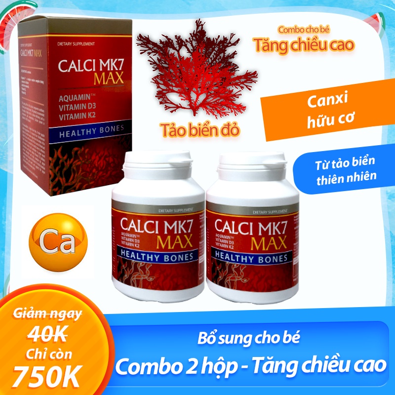 canxi mk7 tảo biển đỏ D3 K2  tăng chiều cao cho trẻ, giảm loãng xương cho mẹ bầu - nhập khẩu từ Châu Âu - Combo 2 hộp