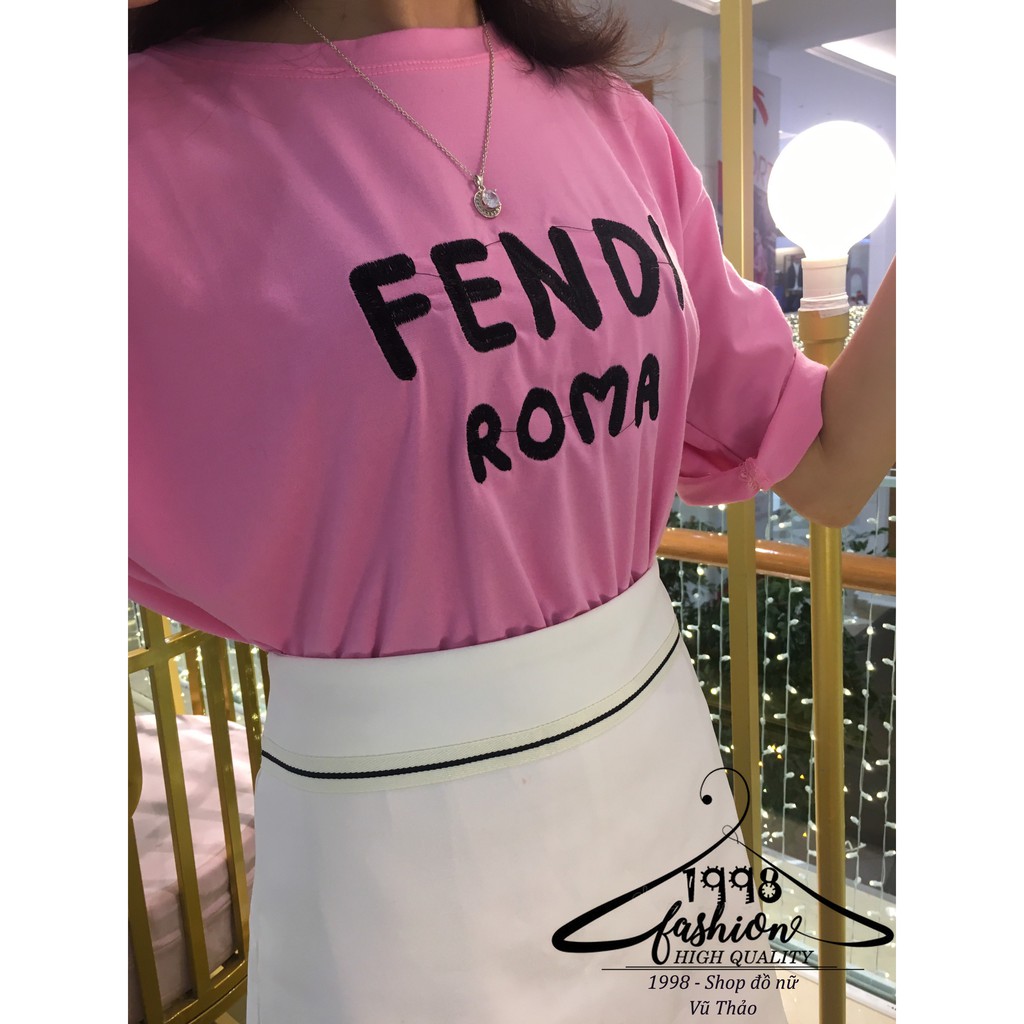 Áo thun nữ tay lỡ dáng rộng 1998 Shop phông form rộng, họa tiết FENDI ROMA thêu nổi