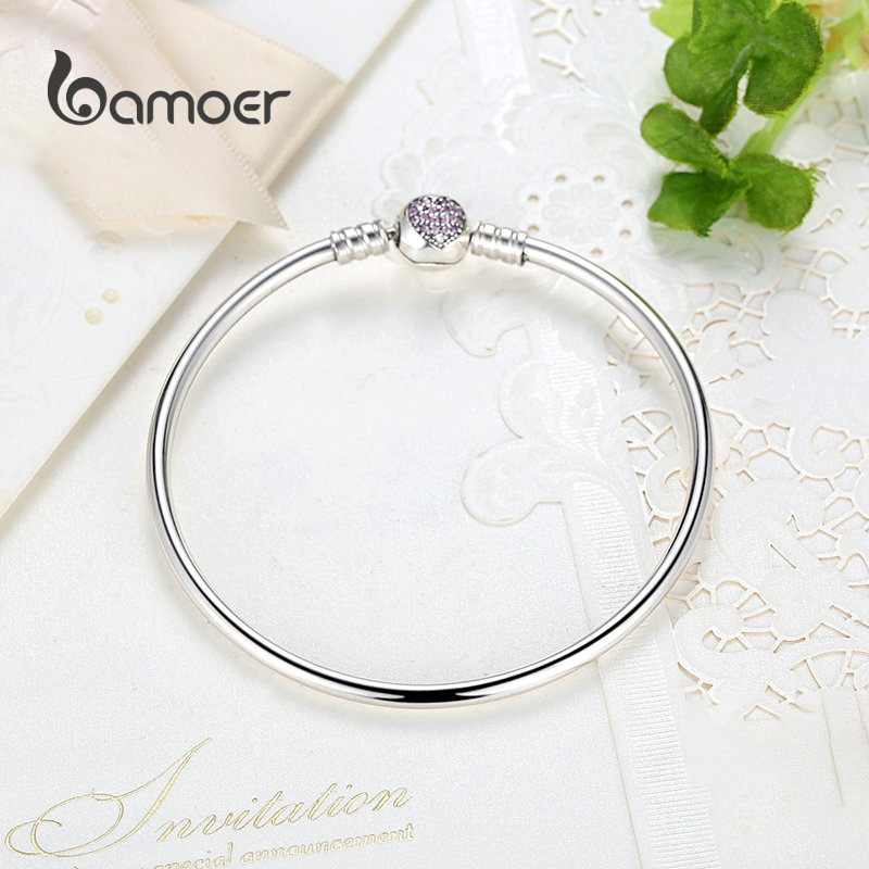 Vòng tay BAMOER PAS904 bằng bạc 925 mặt phối trái tim thiết kế thời trang