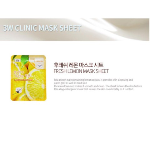 Mặt nạ dưỡng da chiết xuất từ chanh 3W Clinic Fresh Lemon Mask Sheet 23ml