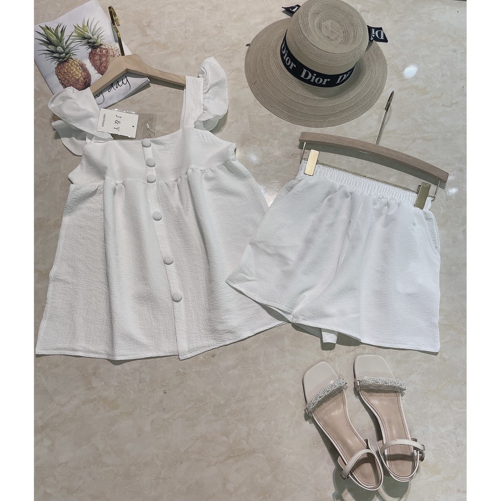 [Mã FAMARAL2 giảm 10K đơn 50K] Set Đũi Xốp 2 Dây Cánh Tiên Cúc Ngực Mix Quần Sooc