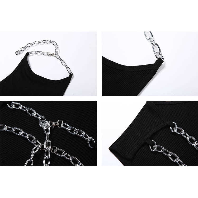 Áo Croptop Hai Dây Hở Lưng Dáng Ôm Phối Dây Xích Kiểu Hàn Quốc Thời Trang Cho Bạn Gái