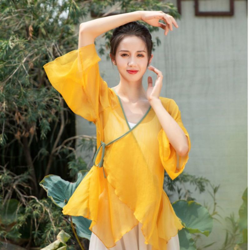 Áo múa cổ trang xẻ tà buộc dây Trung Quốc CA3