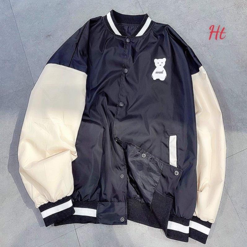 Áo khoác bomber phối tay be in gấu ht