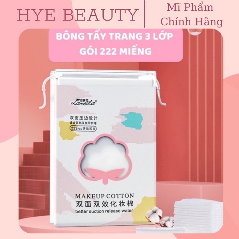 Bông tẩy trang COTTON LAMEILA TÚI 222 miếng 3 lớp - Làm sạch lớp trang điểm makeup hiệu quả bông nội đia trung