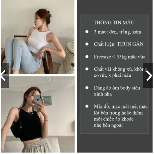 Áo 3 lỗ nữ VENUS áo ba lỗ body croptop ngược chất thun gân mềm mát