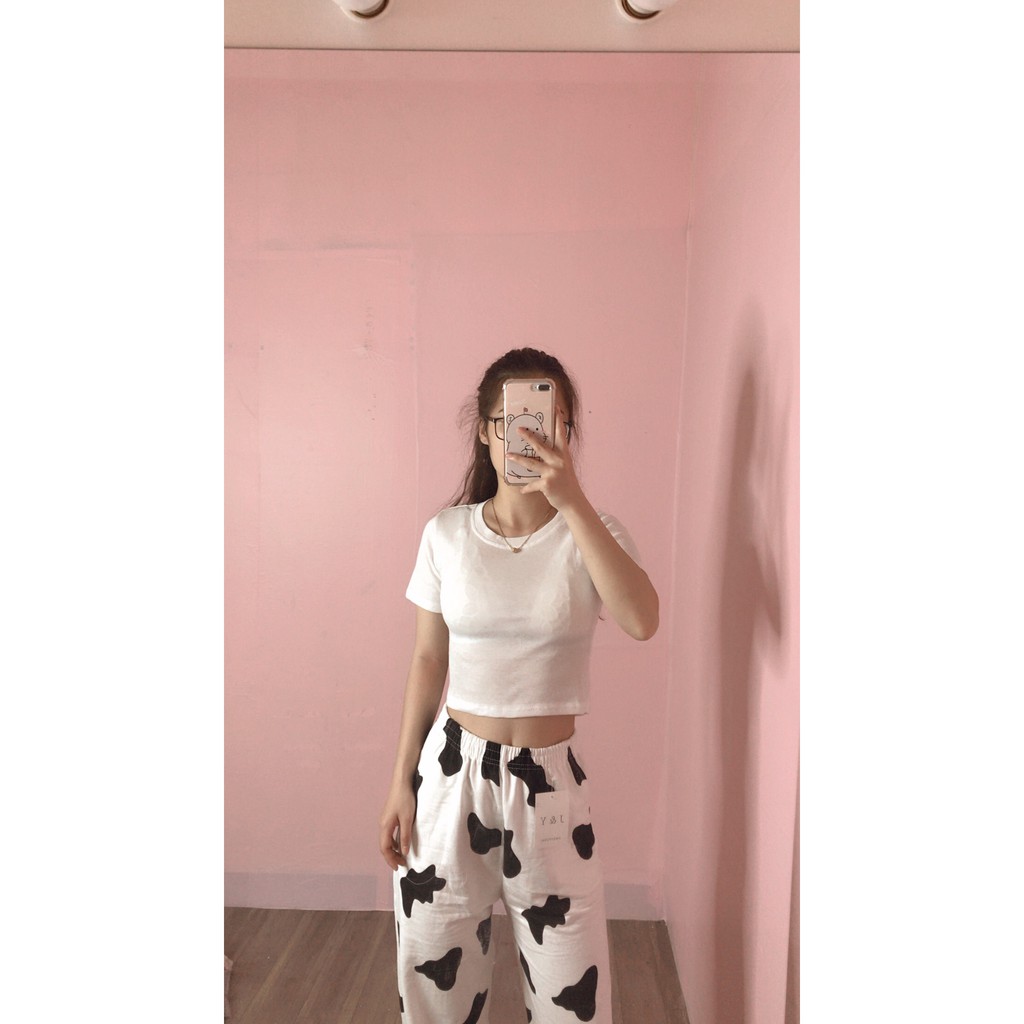 Áo croptop thun trơn basic cổ tròn tay ngắn kiểu dáng gợi cảm màu trắng n7clothing