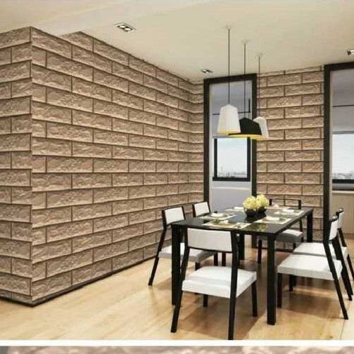 Decal giấy dán tường gạch 3D nâu, 3D hồng khổ rộng 0.6m