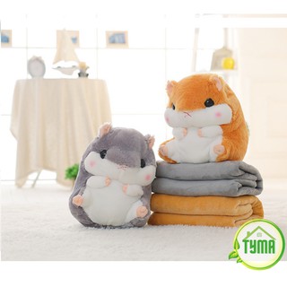 Gối mền chuột hamster 3 trong 1 siêu cute, nỉ nhung cực mịn, chăn gối văn phòng GM_Hamster