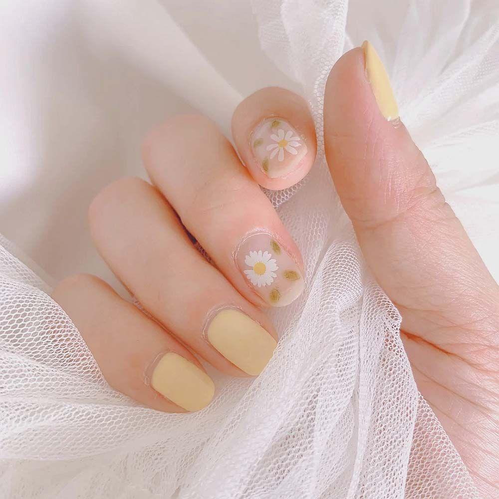 Bộ Miếng Dán Trang Trí Móng Tay Họa Tiết Hoa Lá Kiểu Hàn Quốc Dễ Thương DIY