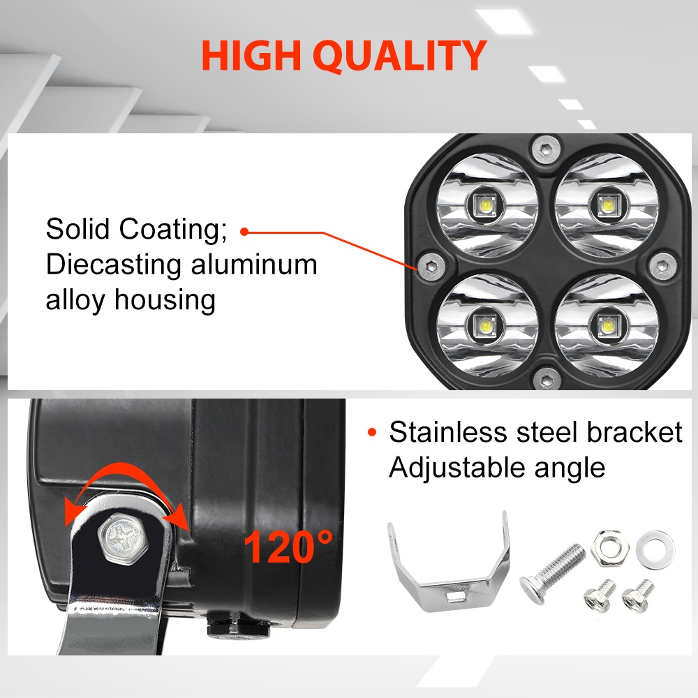 1 Cặp Đèn Pha Vuông Ánh Sáng Vàng 12v 24v 3 Inch 40w Chất Lượng Cao Cho Xe Máy