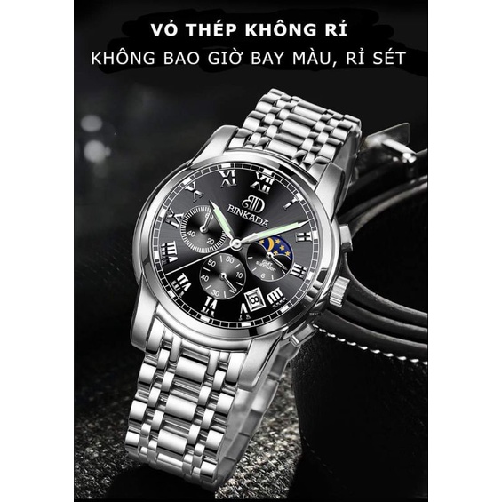 Đồng hồ nam Binkada 6 kim full kim loại đẳng cấp lịch lãm sang trọng