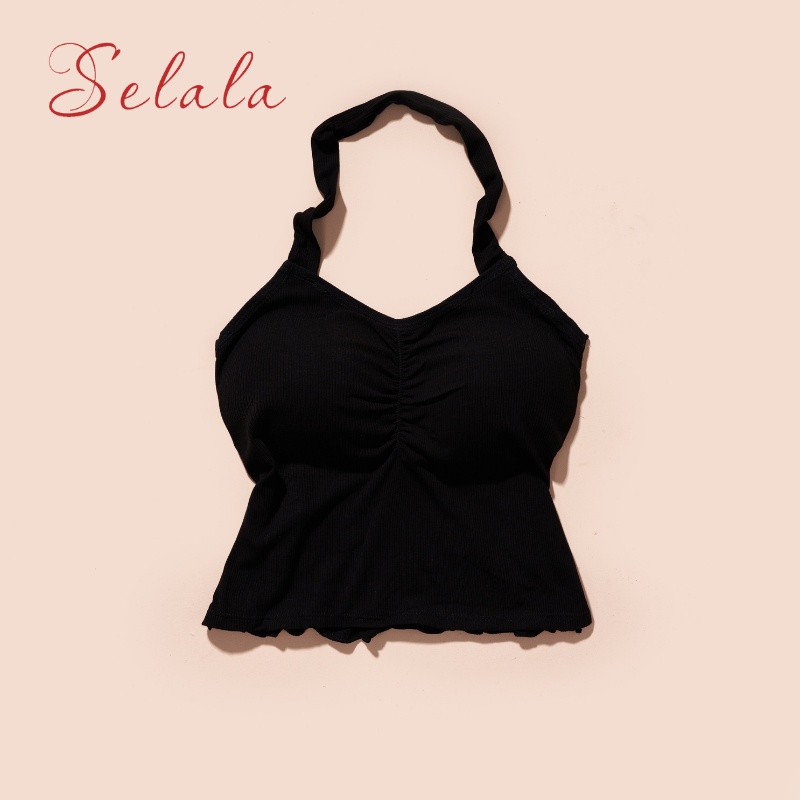 Áo Cổ Yếm Selala Cotton Mềm Mại Nhún Ngực Có Sẵn Đệm Mút Sexy 2D23