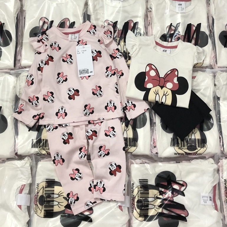 bộ dài tay bé gái - Set 2 bộ Minnie tay bèo Hm cho bé gái chất cotton (order 10ngay có hàng)