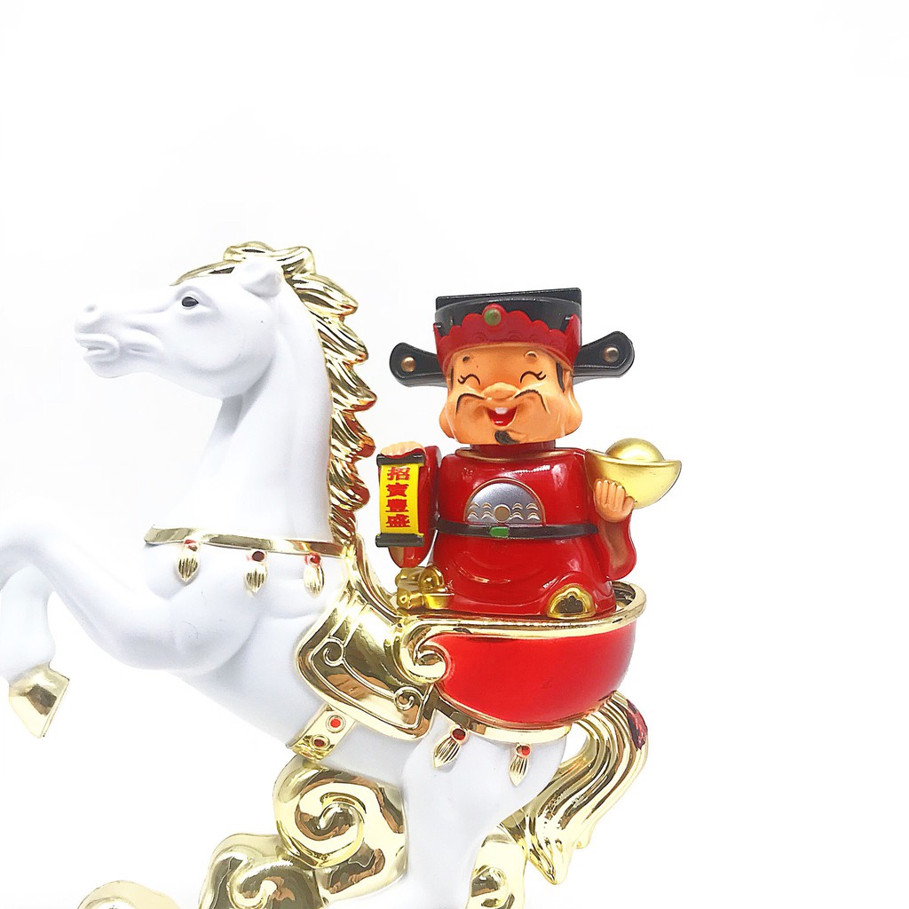 Bộ tượng chú tiểu thần tài cưỡi ngựa gật đầu sử dụng bằng năng lượng mặt trời phong thủy tài lộc | BigBuy360 - bigbuy360.vn