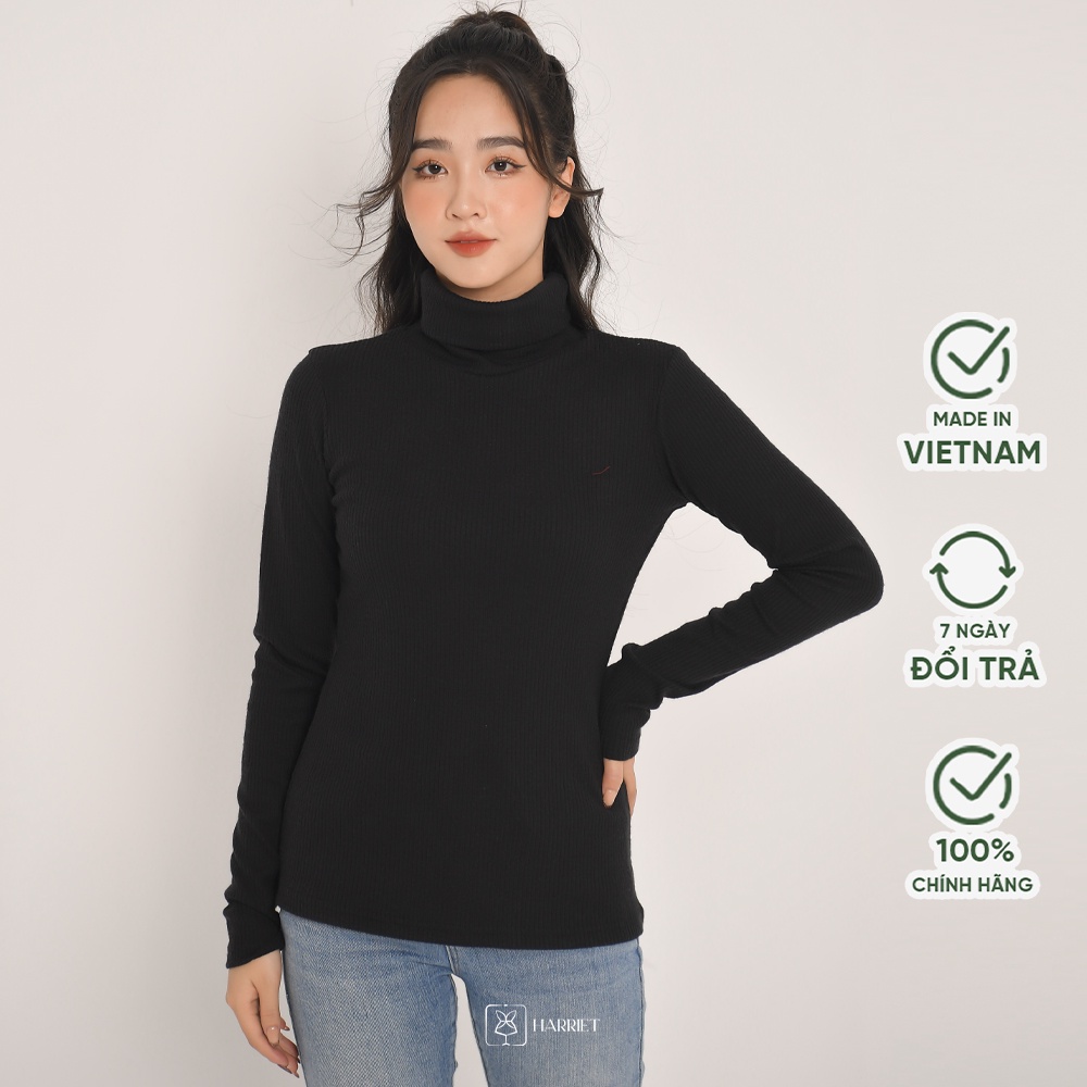Áo len cổ lọ đen chất len tăm mềm Harriet