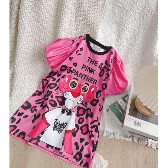 Váy Suông Hoạt Hình Pink Panther Tay Bồng Siêu Hot Tay Bồng Dễ Thương Cho Bé Gái