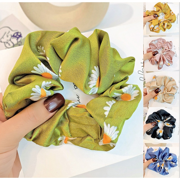 Dây buộc tóc Scrunchies lụa in hoa cúc HD98