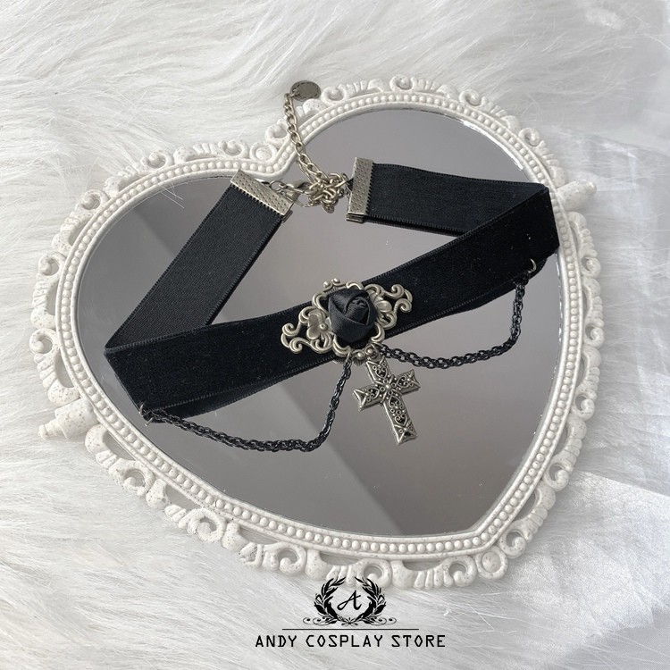 [CÓ SẴN] Vòng cổ choker xích hoa hồng đen thánh giá