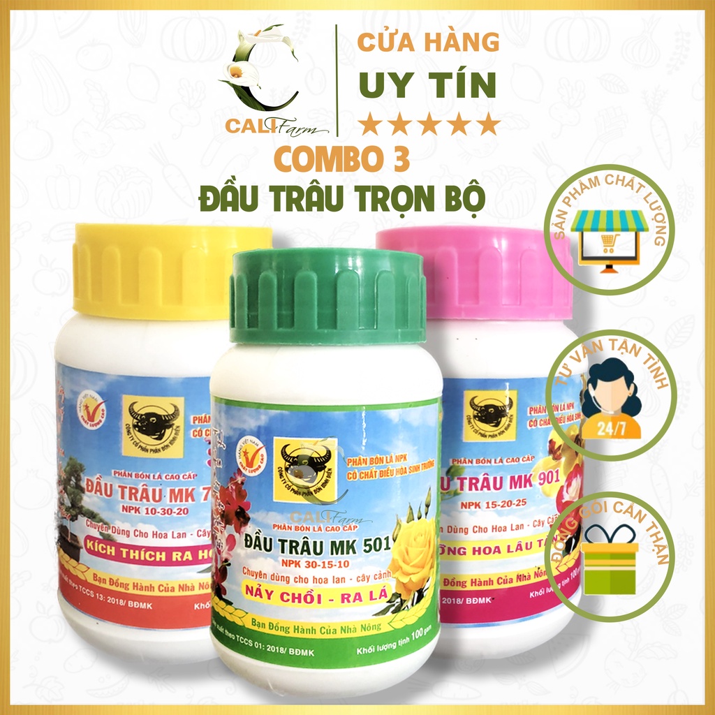 [Combo 3] Phân đầu trâu 501,701,901 cho hoa lan và cây kiểng lọ 100g