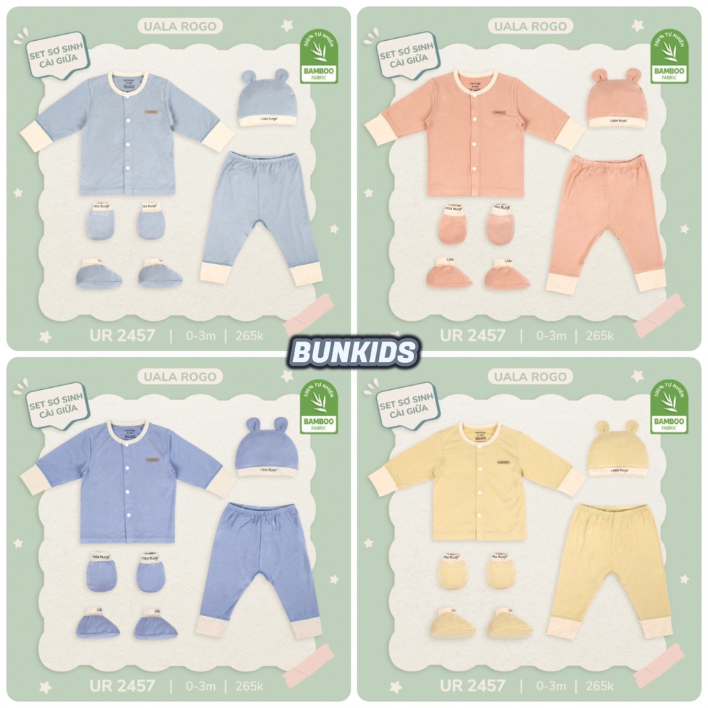 Set sơ sinh Uala Rogo bamboo cài giữa sợi tre 2457