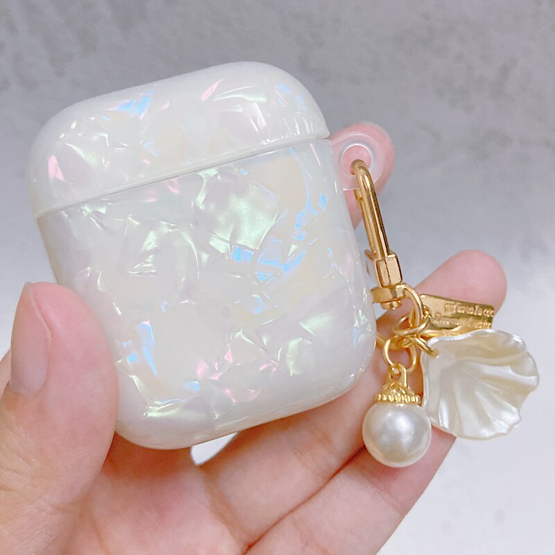 Vỏ bảo vệ hộp sạc tai nghe không dây Airpods 1 2 pro 3 mềm màu trắng sáng bóng gắn móc khóa xinh xắn