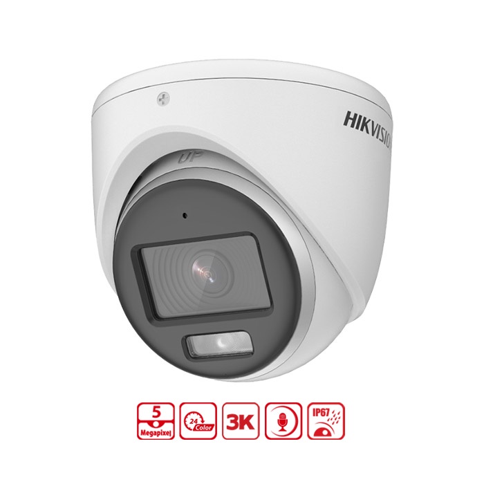 Camera analog TVI 5MP có mic, ColorVu full Color có màu 24/24 HIKVISION 2CE70DF3T-PFS  (chính hãng Hikvision Việt Nam)