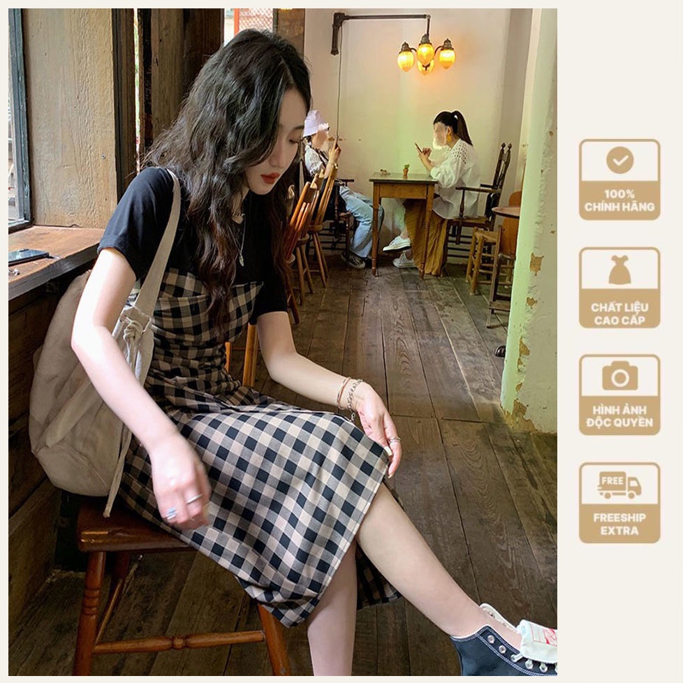 Váy kẻ caro tay bồng xinh xắn đi chơi cho nữ - Liyhouse