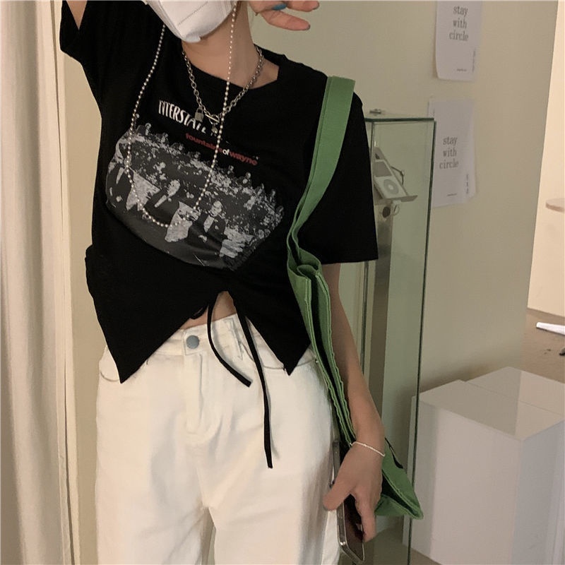 Áo thun BH ngắn tay in họa tiết thời trang mùa hè cho nữ 2021