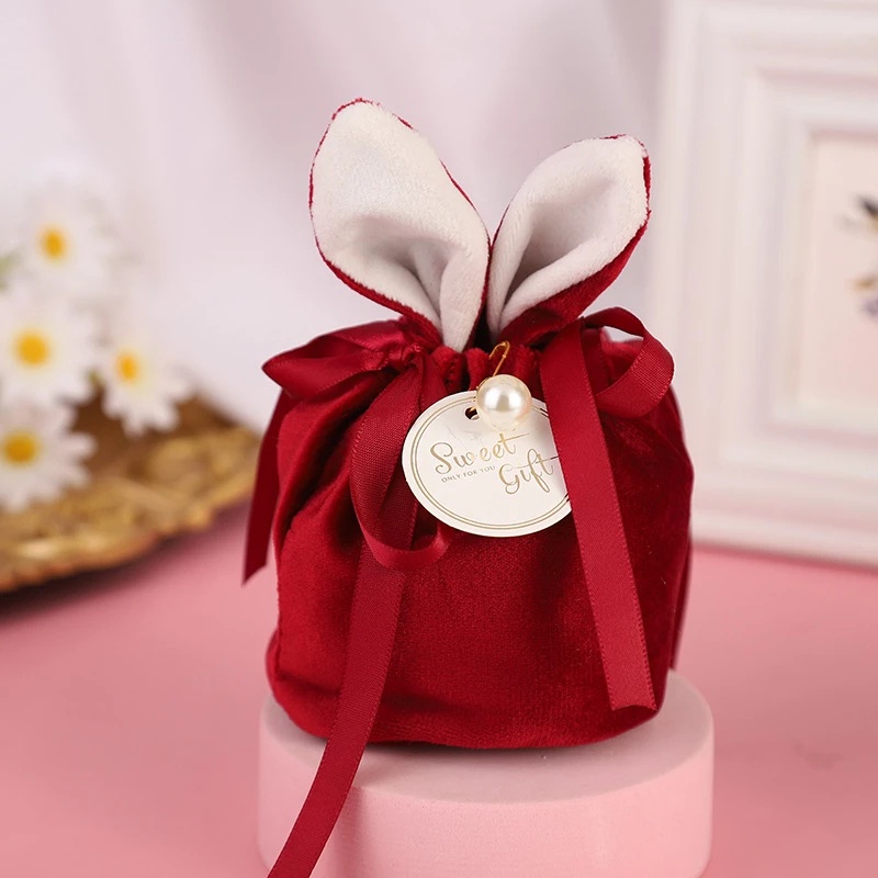 Túi nhung đựng bánh quy hình tai thỏ dễ thương mừng lễ Phục Sinh kèm phụ kiện