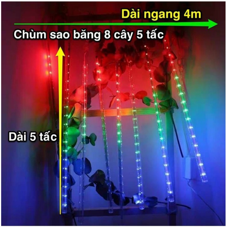 Bộ đèn led trang trí sao băng 8 ống hiệu ứng giọt nước