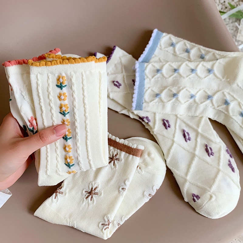 Vớ tất lolita cổ cao xoăn viền cổ hoa nổi