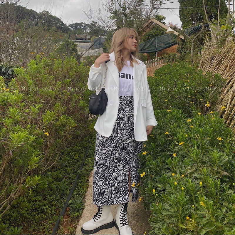 Chân Váy Dài Nữ Hoạ Tiết Ngựa Vằn Cạp Cao Xẻ Tà Ullzang