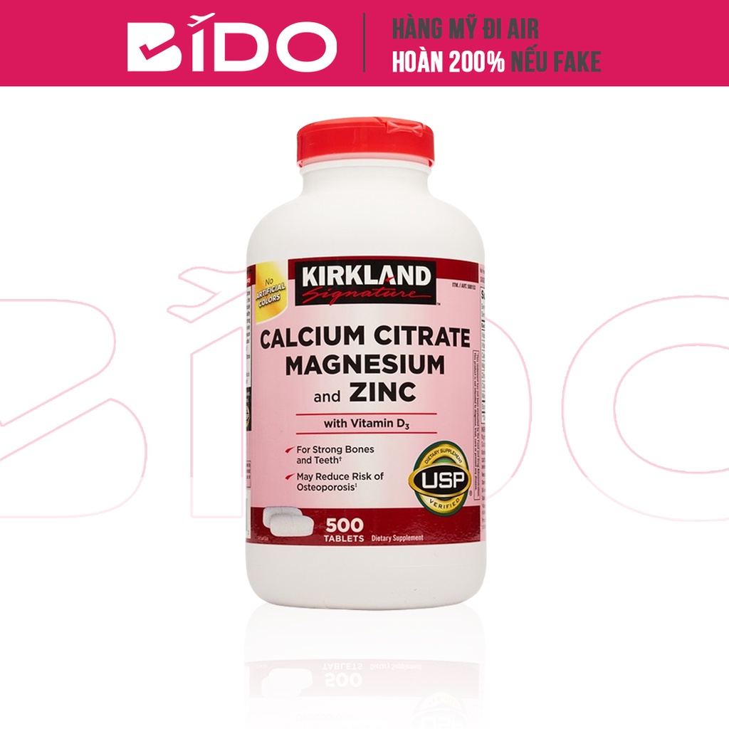 Viên uống bổ khớp KIRKLAND Calcium Citrate, Magnesium and Zinc with D3 (500 viên) - Thực phẩm chức năng Mỹ