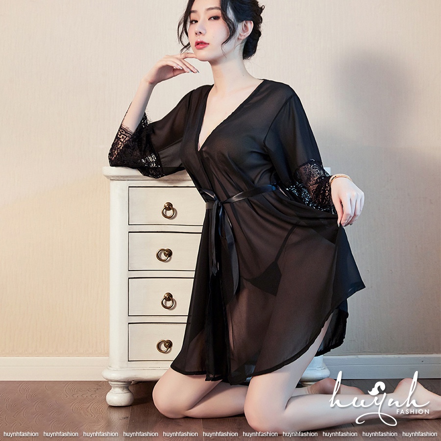 Áo Choàng Ngủ Voan Xuyên Thấu Tay Phối Ren Gợi Cảm - N23 | BigBuy360 - bigbuy360.vn