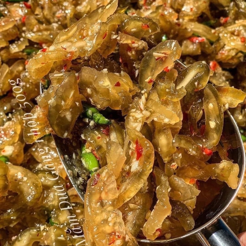 Mắm dưa gang nhà làm 100% trộn tỏi ớt gia vị _ hộp 500g_ ăn liền cực thơm ngon và giòn rụm vừa ăn