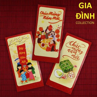 Set 6 Bao Lì Xì Cao Cấp Made In Việt Nam,  In Họa Tiết Gia Đình