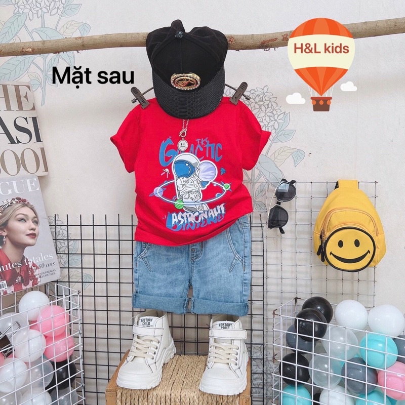 Áo bé trai in trước sau hình phi hành gia size nhí, cồ