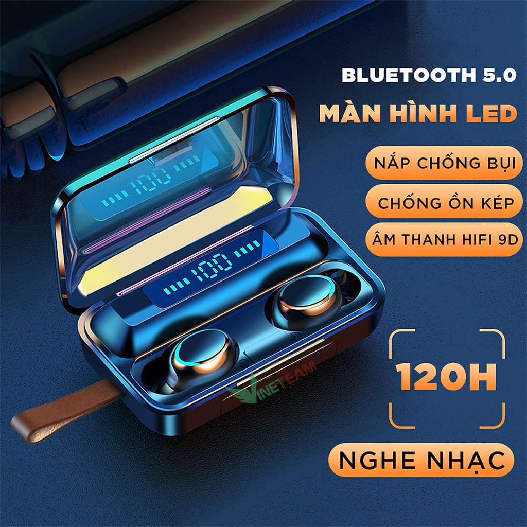 Tai nghe Bluetooth không dây AMOI F9-5  màn hình LED cảm ứng không thấm nước IPX7✔chống ồn✔ kiêm sạc dự phòng -dc4246