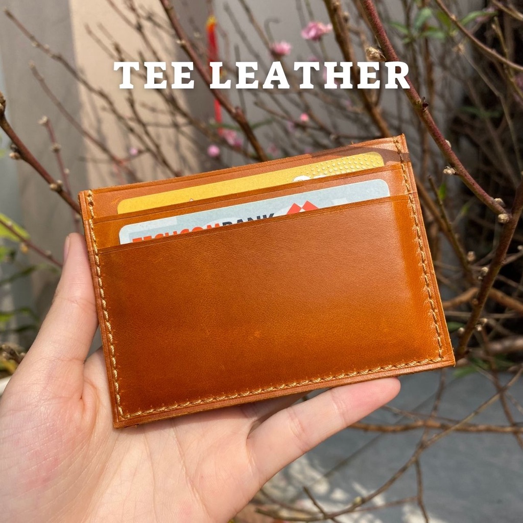 Ví mini name card Da Thật, card holder bóp nhỏ gọn bỏ túi, màu vàng bò - TEE LEATHER