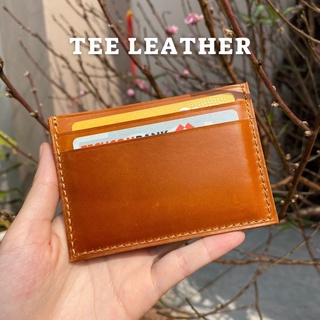 Ví mini name card da thật, card holder bóp nhỏ gọn bỏ túi, màu vàng bò - tee leather