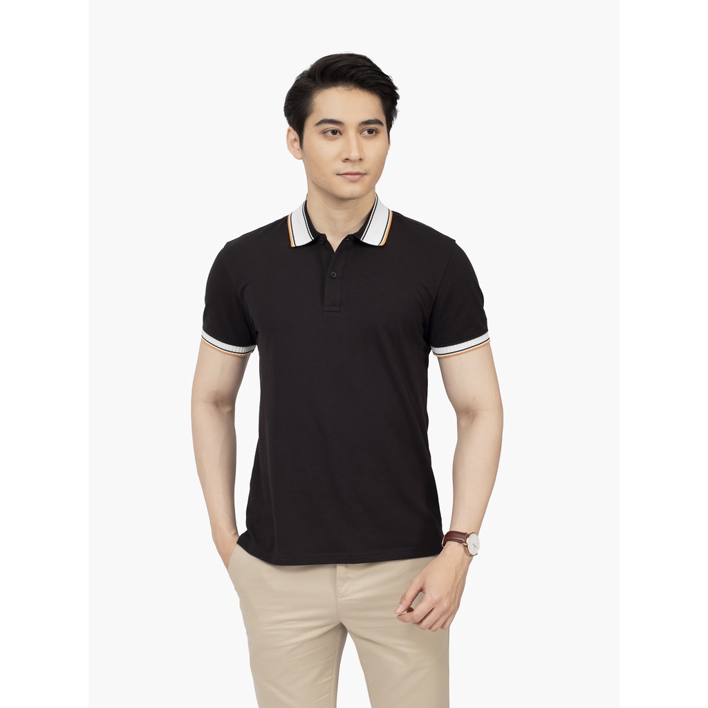 Áo thun polo nam Aristino APS120S2 phông có cổ bẻ dáng suông vừa màu đen phối cổ trắng vải cotton cao cấp mềm mại