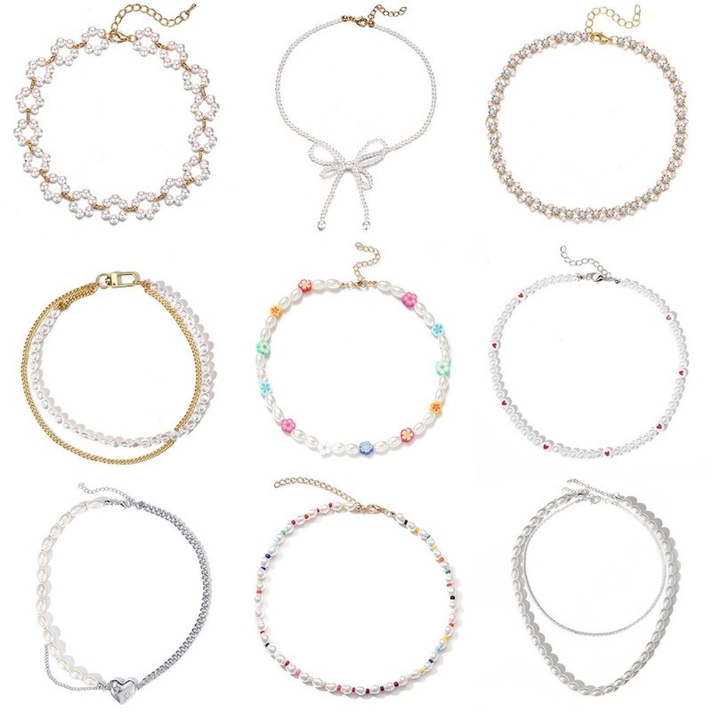 Dây chuyền 17KM mạ vàng đính ngọc trai nhân tạo mặt bướm trái tim hợp thời trang cho nữ