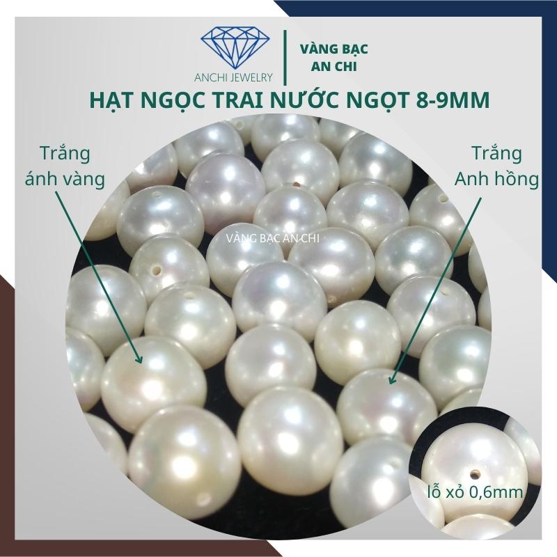 Hạt trai có lỗ xỏ màu trắng ánh hồng - làm mặt dây chuyền, vòng tay, bông tai. Anchi jewlery