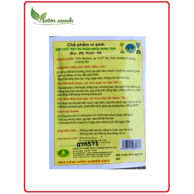 Phân bón hữu cơ Kali Bo chuyên dùng cho cây ăn trái Bo Kalio giúp ngừa rụng trái, đậu quả nhiều gói 25gr