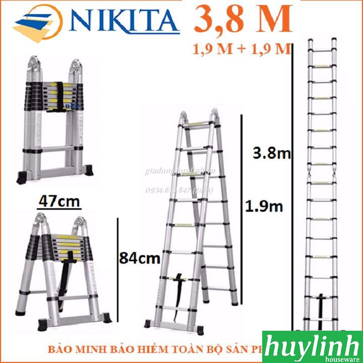 Thang nhôm rút đôi chữ A Nikita AI38 - 3.8 mét