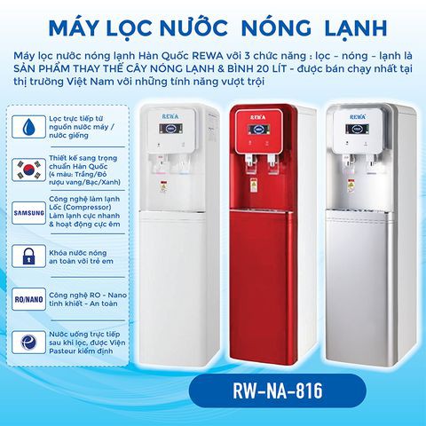 Máy Lọc Nước Nóng Lạnh Hàn Quốc REWA - RW-NA-816 - Hàng chính hãng - Công nghệ Nano/VF
